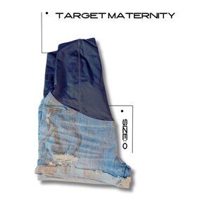 Target Maternity Distressed Denim Shorts with Comfort Navy Belly Band Siz